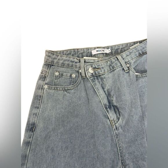 HDLTE Women Wide Leg Jeans High Waist Baggy Asymmetrical Waist Jeans Size Small - Picture 7 of 14